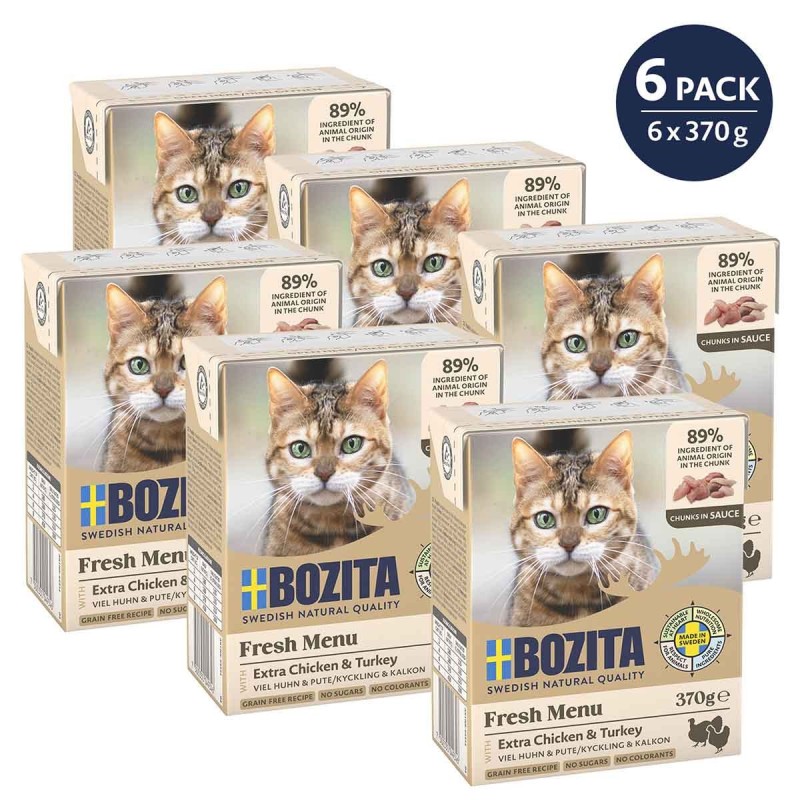 Bozita Tetra Häppchen in Soße mit Hühnchen / Pute 6x370g