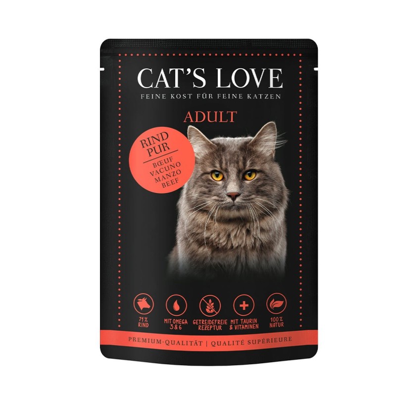 Cat's Love Nassfutter Rind Pur mit Distelöl / Löwenzahn 12x85g