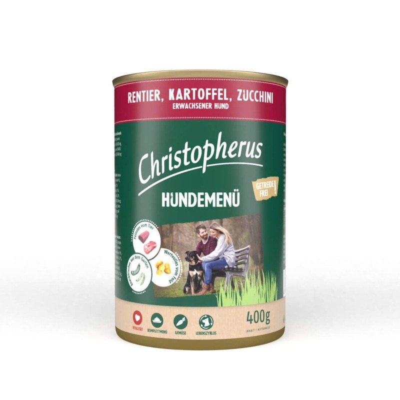 Christopherus Hundemenü mit Rentier, Kartoffel und Zucchini 24x400g