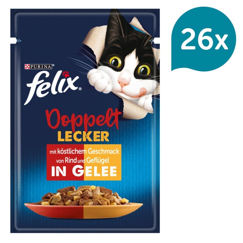 FELIX So gut wie es aussieht Doppelt Lecker in Gelee mit Rind und Geflügel 26x85g