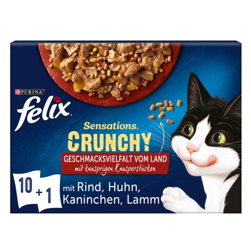 FELIX Sensations Crunchy Geschmacksvielfalt vom Land 10x85g und  1x40g Knusperstückchen