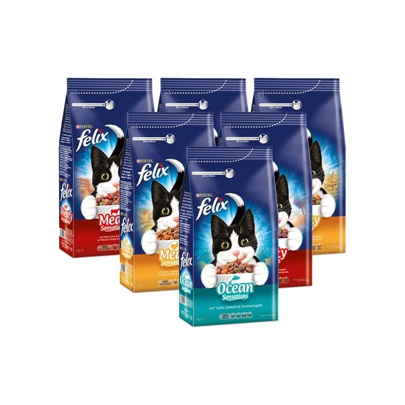 Felix Sensations Katzenfutter 6x2kg Trockenfutter Mixpaket