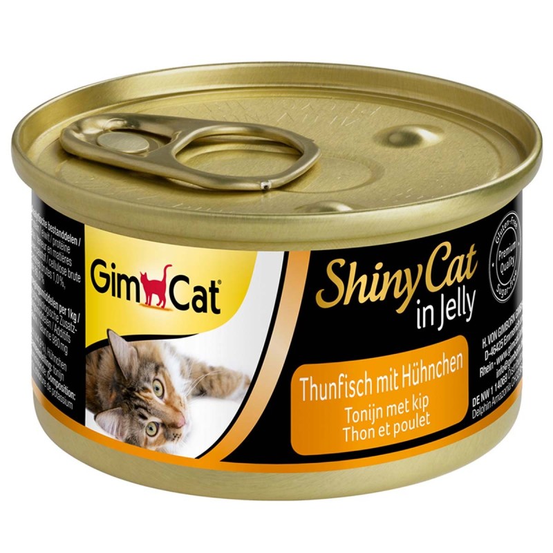 GimCat Katzenfutter ShinyCat Thunfisch mit Hühnchen in Jelly 24x70g