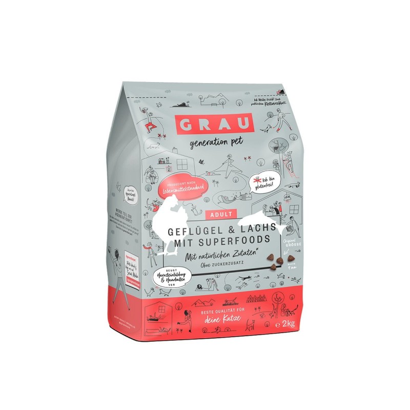 Grau Katze Geflügel / Lachs mit Superfoods 2kg