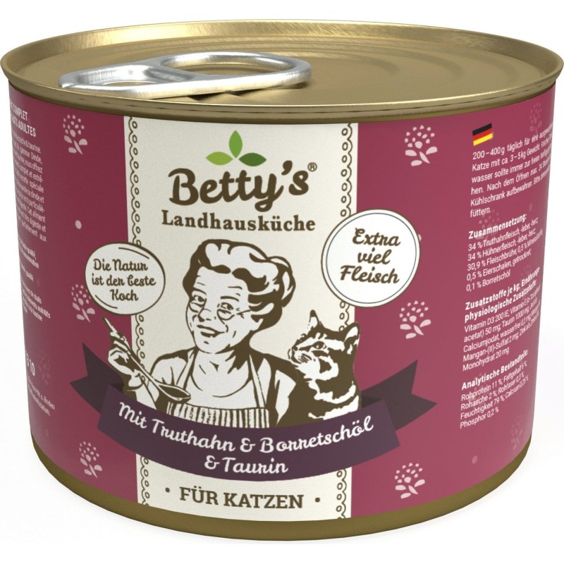 Betty's Landhausküche Katzenfutter mit Truthahn und Borretschöl - 200 g