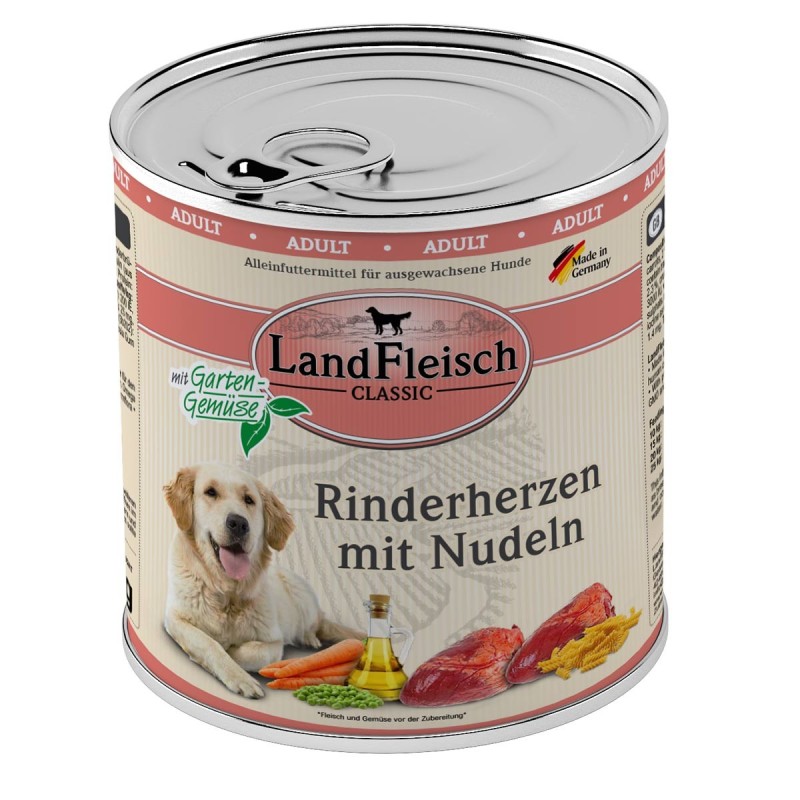 LandFleisch Dog Classic Rinderherzen mit Nudeln 6x800g