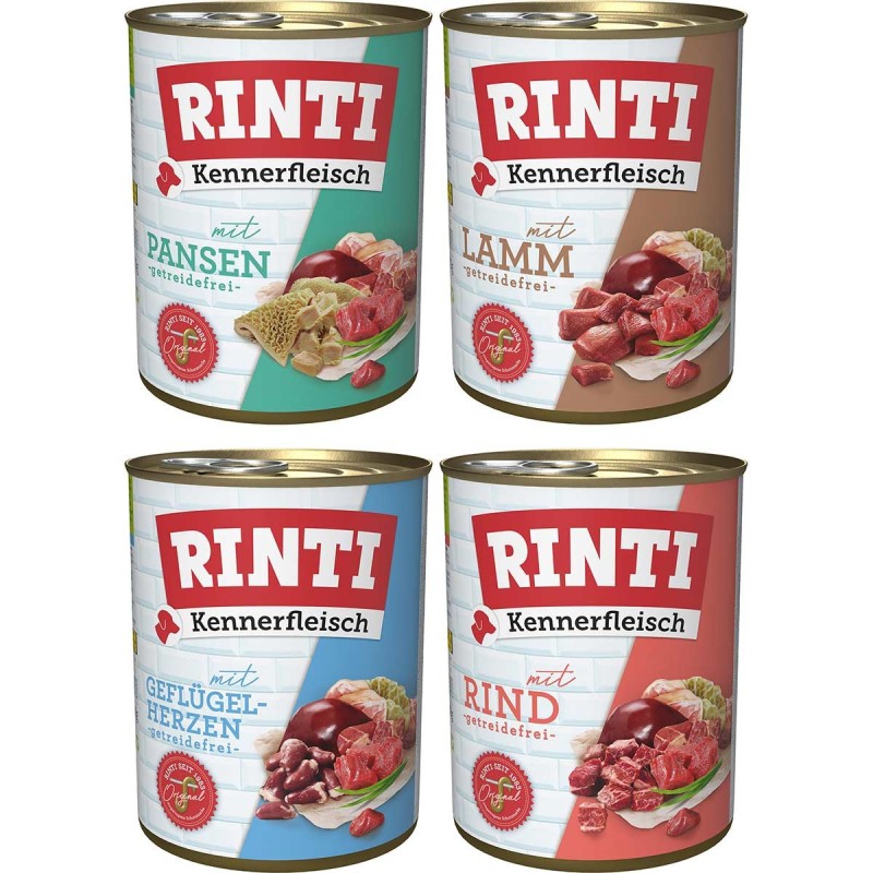 Rinti Kennerfleisch Mix Rind/Gefl.herzen/Lamm/Pansen 24x800g