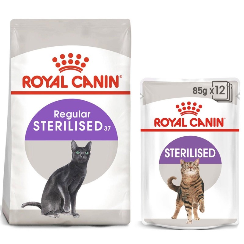 ROYAL CANIN STERILISED Trockenfutter 2kg und  STERILISED Mousse 12x85g