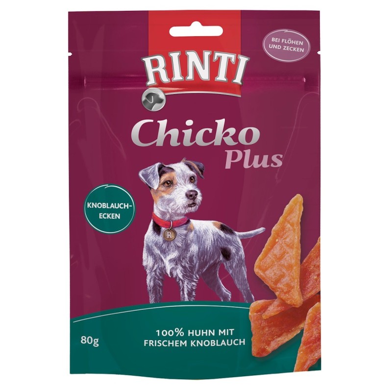 RINTI Chicko Plus 80 Gramm Hundesnacks 12 x 80 Gramm Knoblauchecken mit Huhn