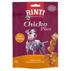 RINTI Chicko Plus 80 Gramm Hundesnacks Sparpaket 12 x 80 Gramm Käsewürfel mit Huhn