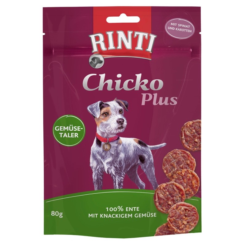 RINTI Chicko Plus 80 Gramm Hundesnacks Sparpaket 12 x 80 Gramm Gemüsetaler mit Ente