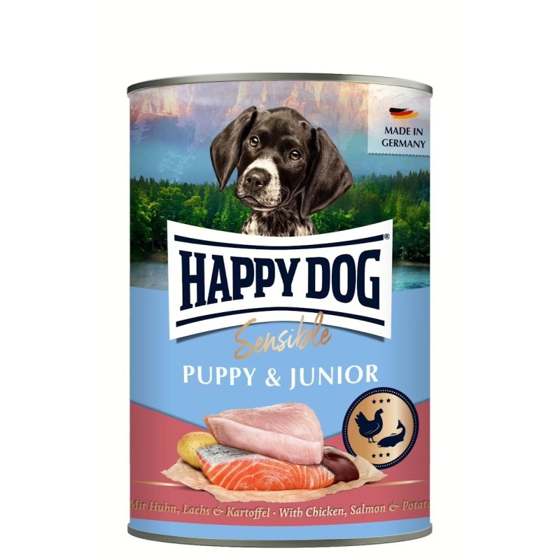 HAPPY DOG Sensible Pure 400g Hundenassfutter Sparpaket PUPPY  Huhn und Lachs mit Kartoffel 12 x 400g