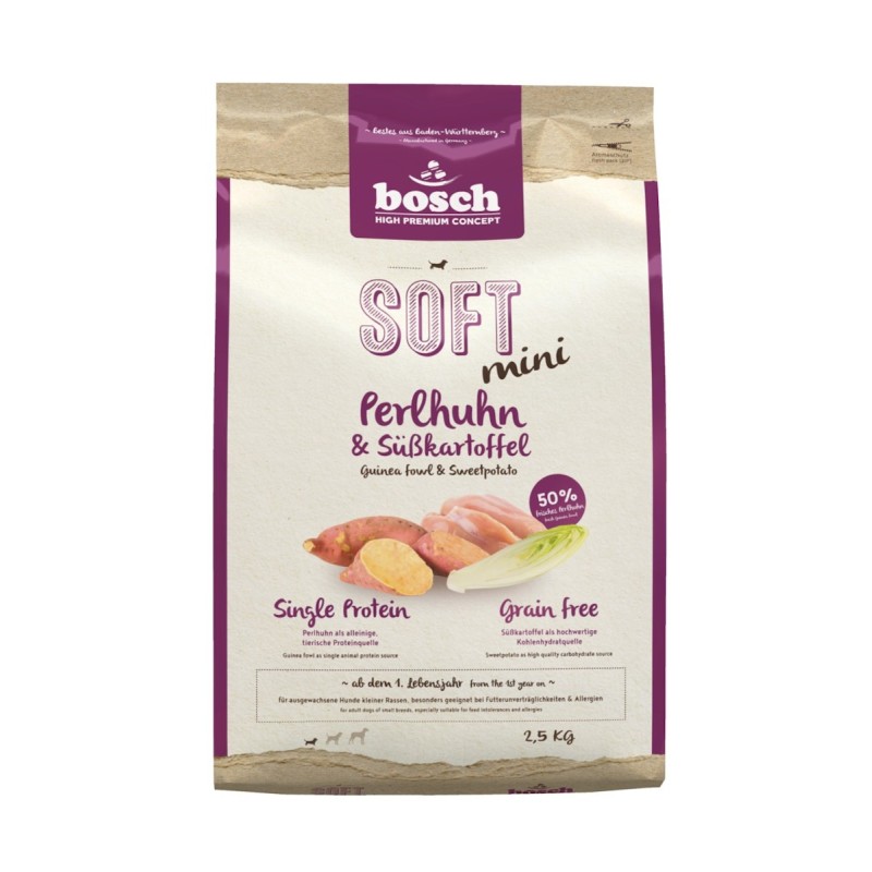 bosch SOFT Mini Perlhuhn & Süßkartoffel Hundetrockenfutter 2,5 Kilogramm