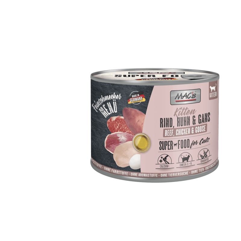 Macs Katze Kitten Rind+Huhn+Gans Sparpaket 12 x 200g