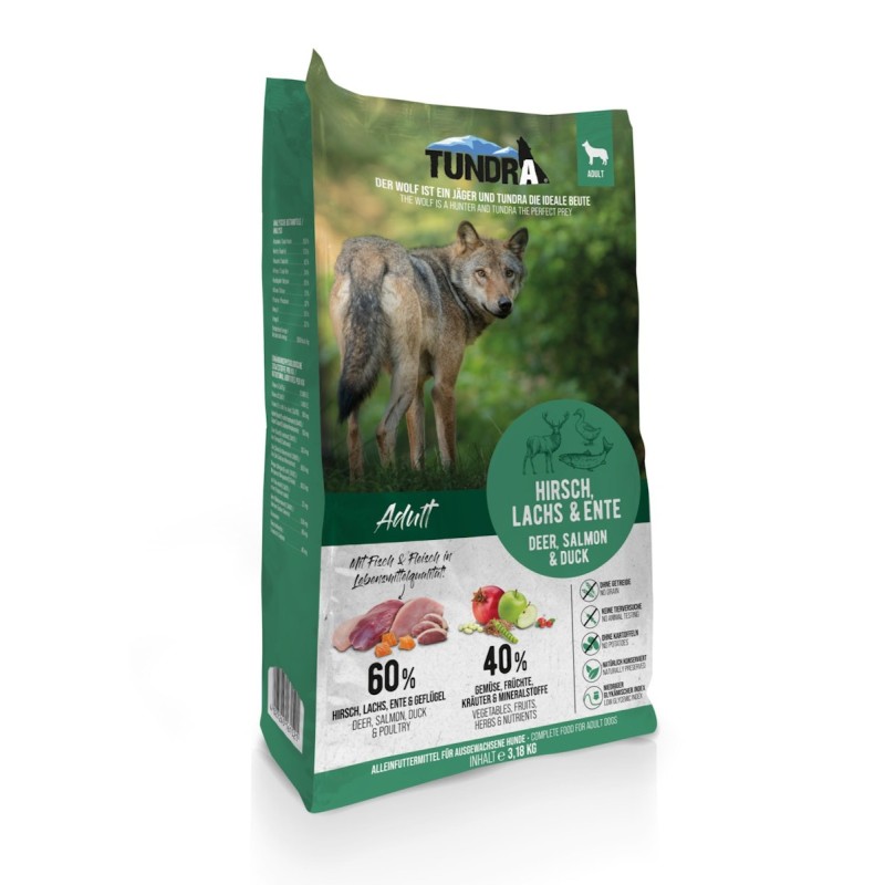 TUNDRA Dog Grizzly Hirsch, Ente & Lachs Hundetrockenfutter 3,18 Kilogramm