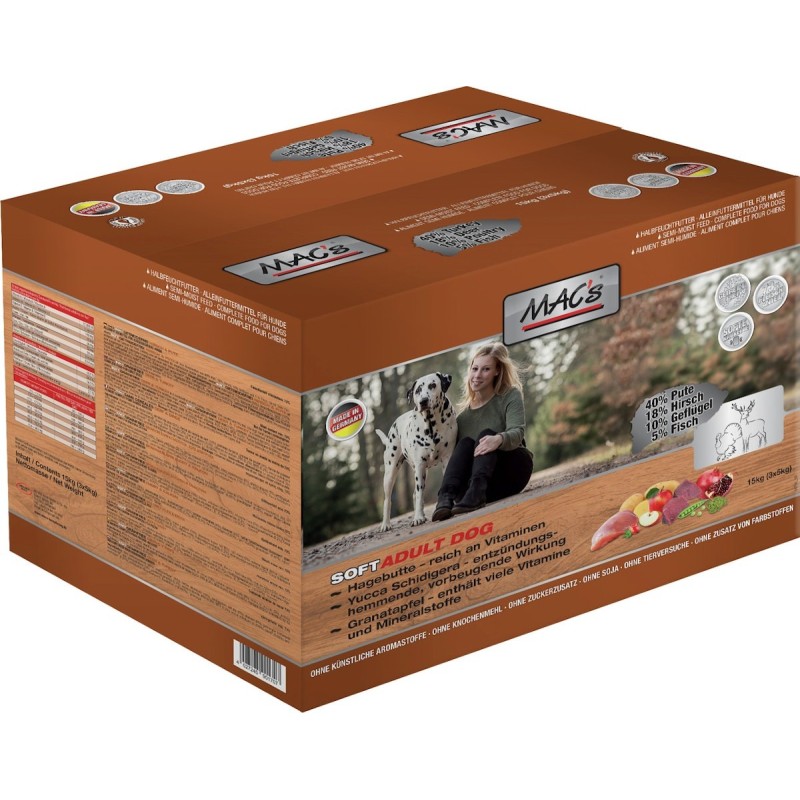 MAC´s DOG Soft Pute mit Hirsch 3 x 5 Kilogramm Hundetrockenfutter