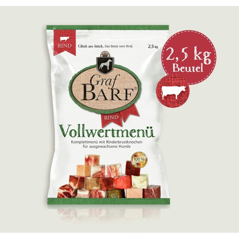 Graf Barf Vollwertmenü Rind PLUS Spezialfutter / Frostfutter für Hunde Sparpaket 8 x 2,5 Kilogramm