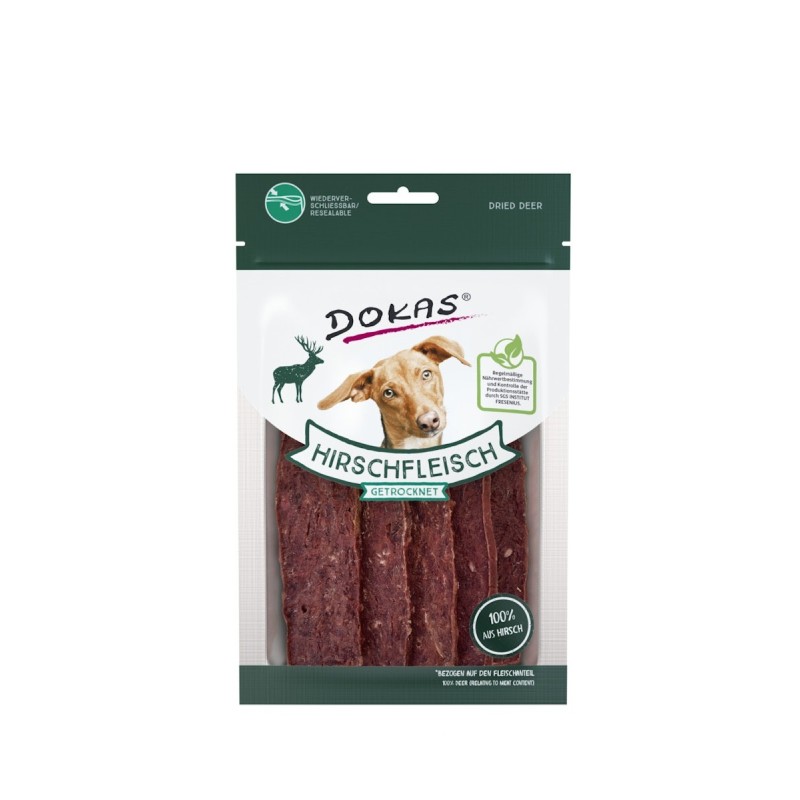 DOKAS Hirschfleisch getrocknet Hundesnacks 12 x 60 Gramm