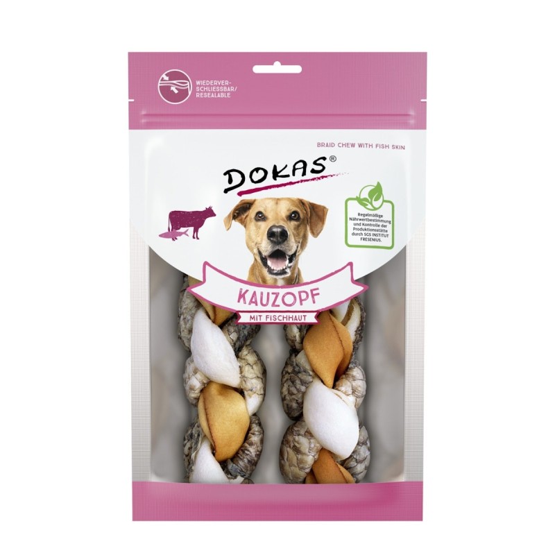 DOKAS Kauzopf mit Fischhaut Hundesnacks 8 x 120 Gramm