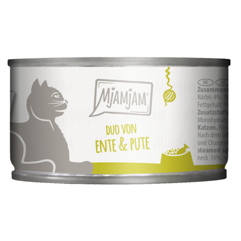 MjAMjAM – DUO 100g MjAMjAM Katze Sparpaket 12x100g DUO Ente und Pute mit Kürbis