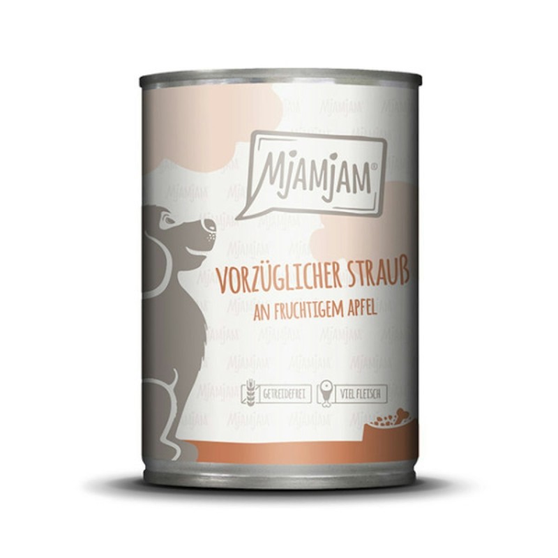 MjAMjAM – ausgewählte Fleischsorten 400g MjAMjAM Hund Sparpaket 12x400g Strauß mit Apfel