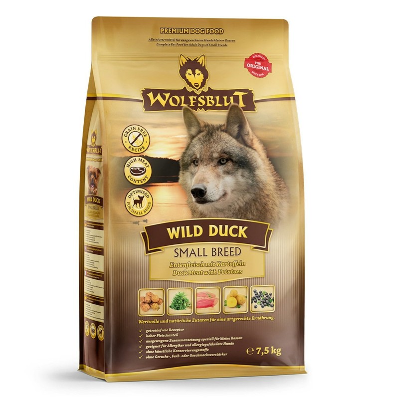 WOLFSBLUT Wild Duck Small Breed Entenfleisch mit Kartoffel Hundetrockenfutter 7,5 Kilogramm