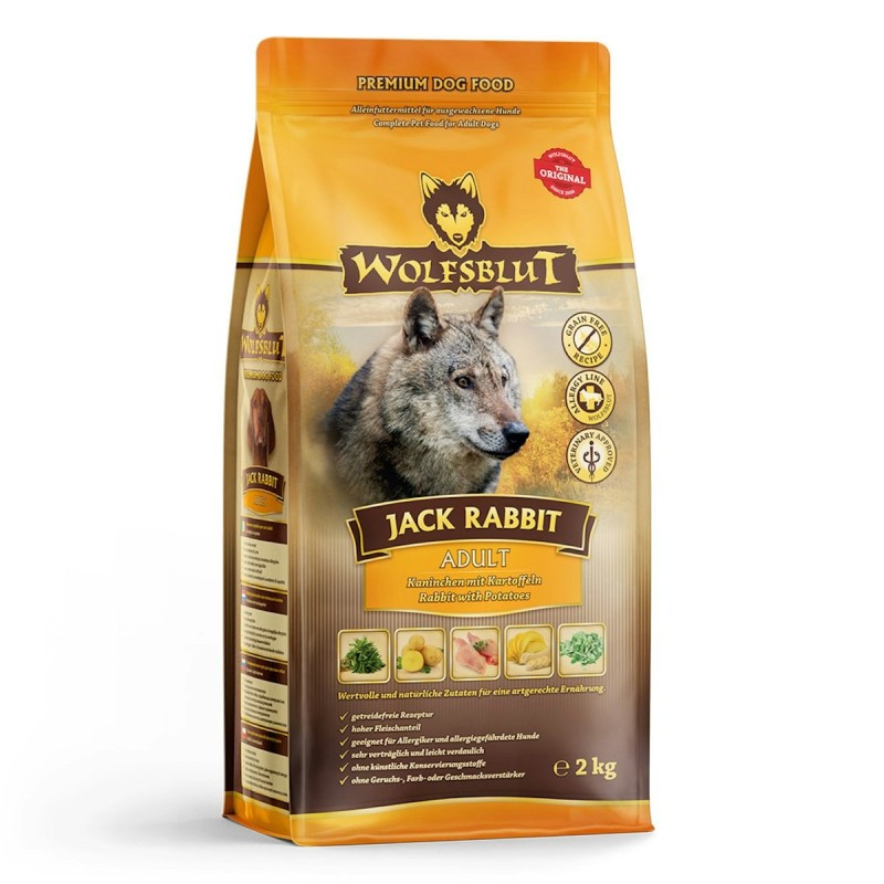 WOLFSBLUT Jack Rabbit Kaninchen mit Gemüse Hundetrockenfutter 2 Kilogramm