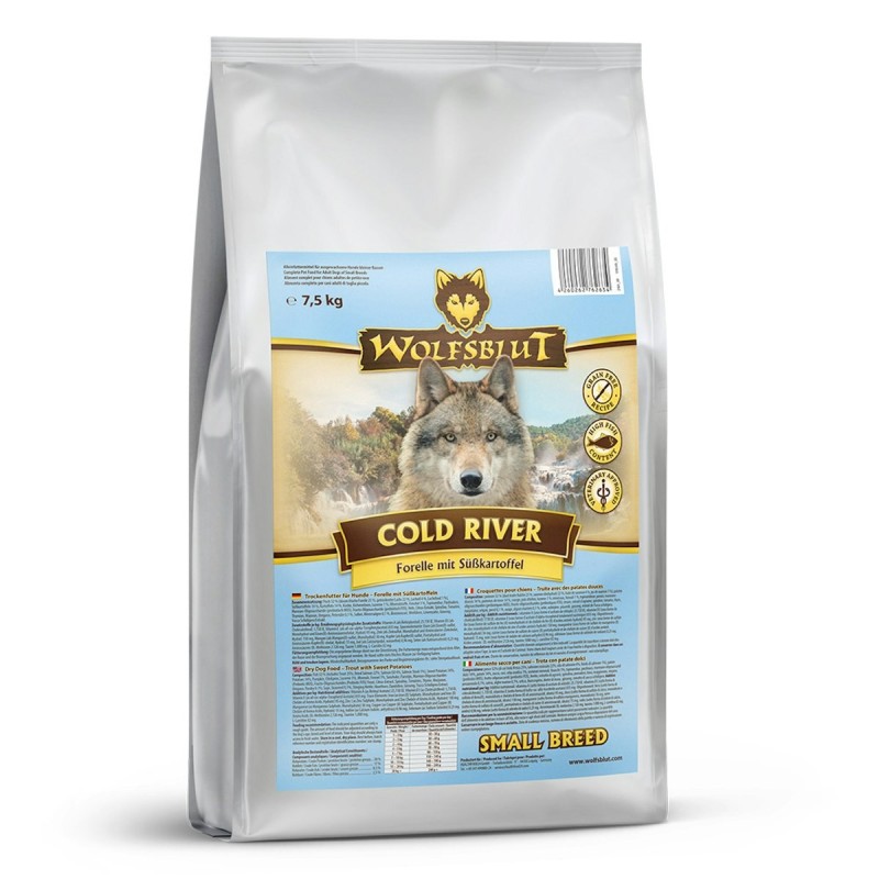 WOLFSBLUT Cold River Small Breed Forelle mit Süßkartoffel Hundetrockenfutter 7,5 Kilogramm