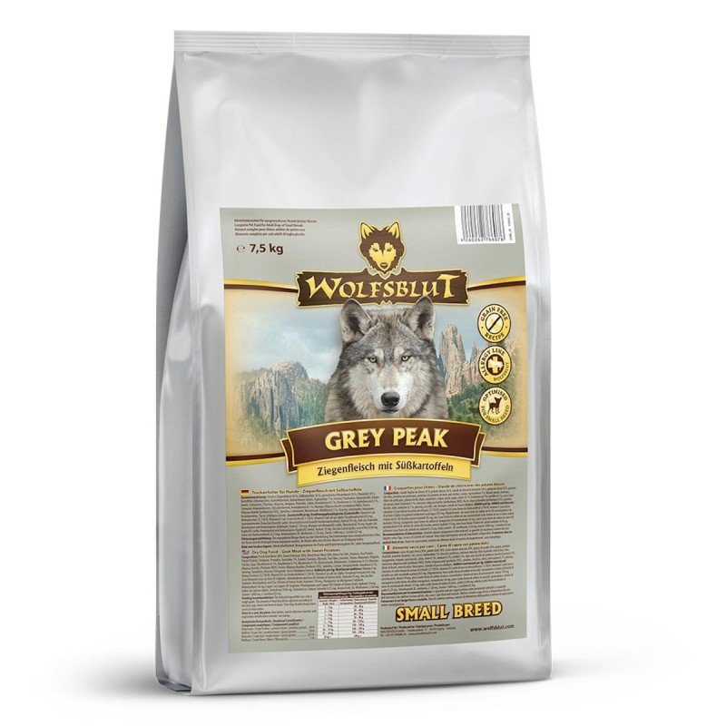 WOLFSBLUT Grey Peak Small Breed Ziegenfleisch mit Süßkartoffel Hundetrockenfutter 7,5 Kilogramm