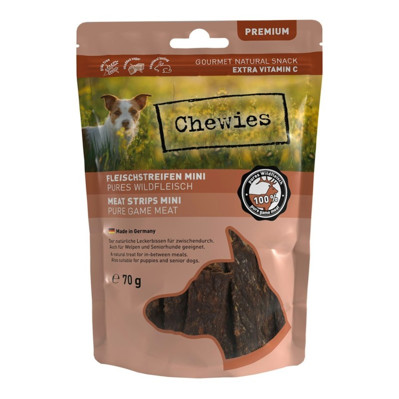 Chewies Mini Fleischstreifen 70 Gramm Hundesnack 8 x 70 Gramm pures Wildfleisch