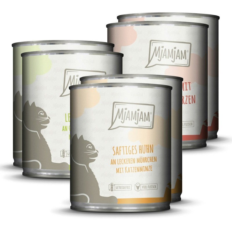 MJAMJAM Mixpaket 6 x 800g Dose Katzennassfutter Mixpaket I - Huhn, Rind & Herzen