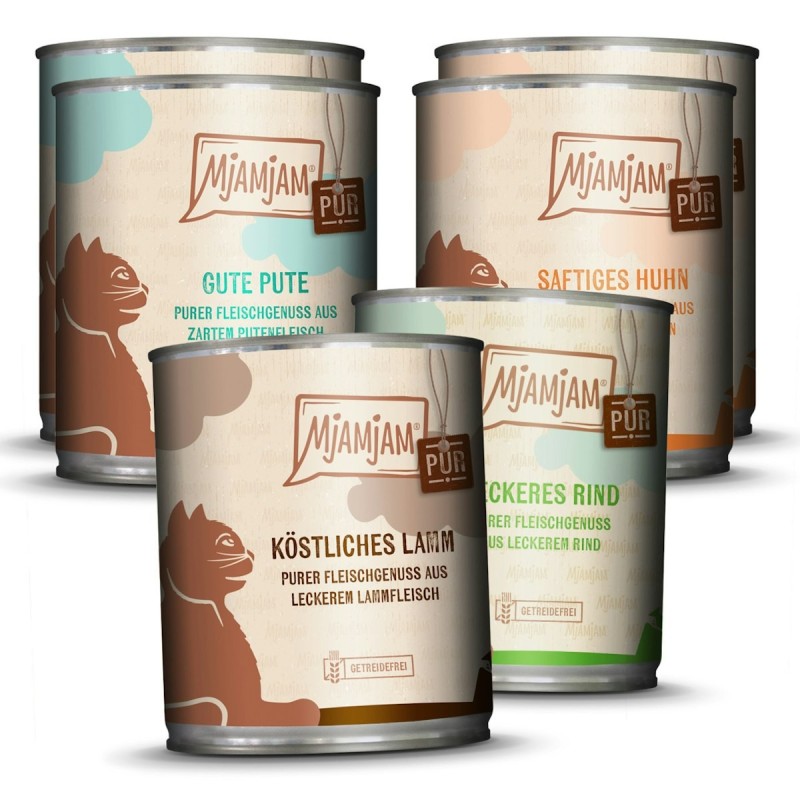 MJAMJAM Mixpaket 6 x 800g Dose Katzennassfutter Mixpaket V - Purer Fleischgenuss