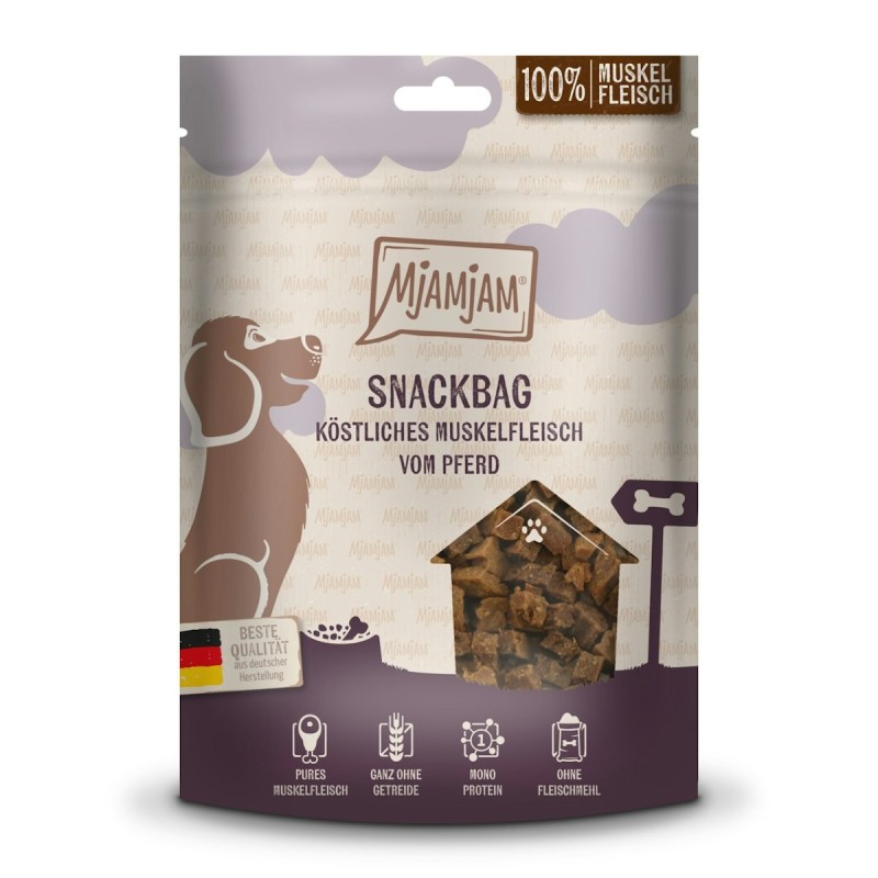 MJAMJAM Snackbag 100 Gramm Hundesnacks köstliches Muskelfleisch vom Pferd 8x100 Gramm