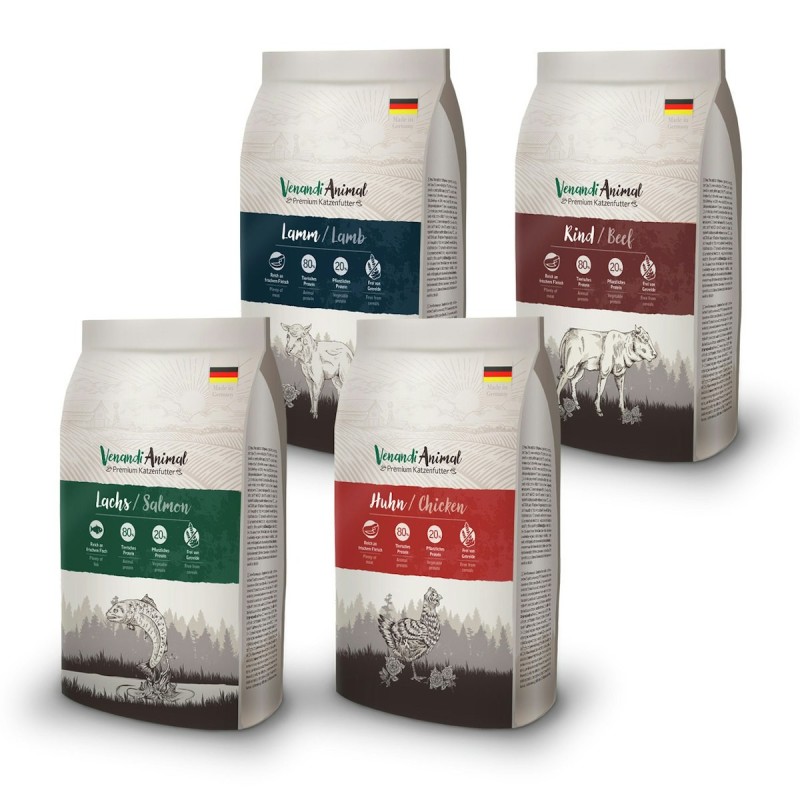 VenandiAnimal Huhn / Rind / Lachs / Lamm Multipack Katzentrockenfutter 4 x 1,5 Kilogramm