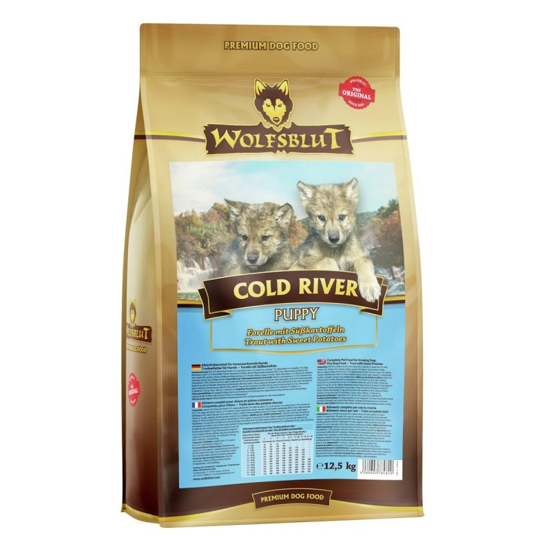 WOLFSBLUT Cold River Puppy Forelle mit Süßkartoffel Hundetrockenfutter Sparpaket 2 x 12,5 Kilogramm