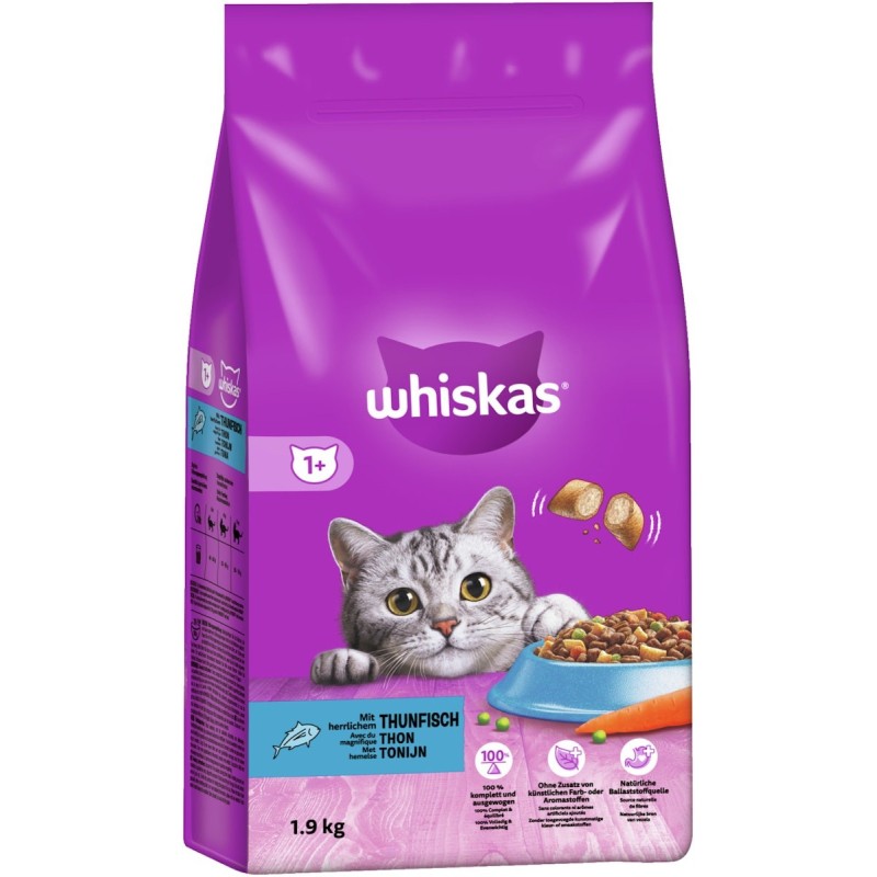 Whiskas Adult 1+ Thunfisch Katzentrockenfutter Sparpaket 2 x 1,9 Kilogramm