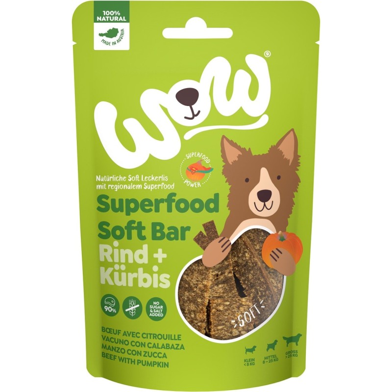 WOW Superfood Soft Bar 150 Gramm Hundesnack 6 x 150 Gramm Rind mit Kürbis