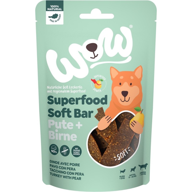 WOW Superfood Soft Bar 150 Gramm Hundesnack 6 x 150 Gramm Pute mit Birne