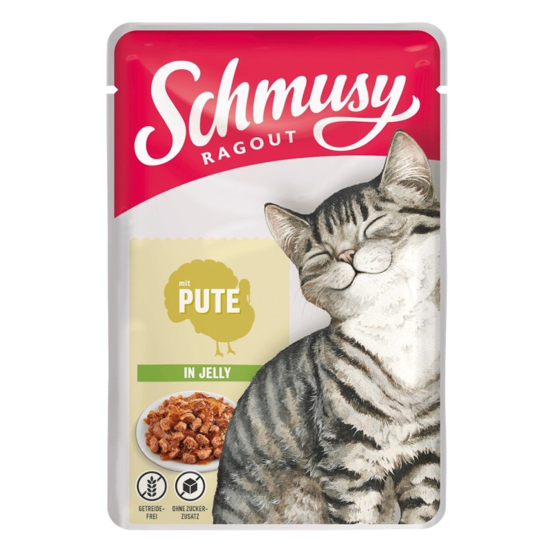 SCHMUSY Ragout Pouch in Jelly 100g Frischebeutel Katzennassfutter Sparpaket 44 x 100 Gramm Pute