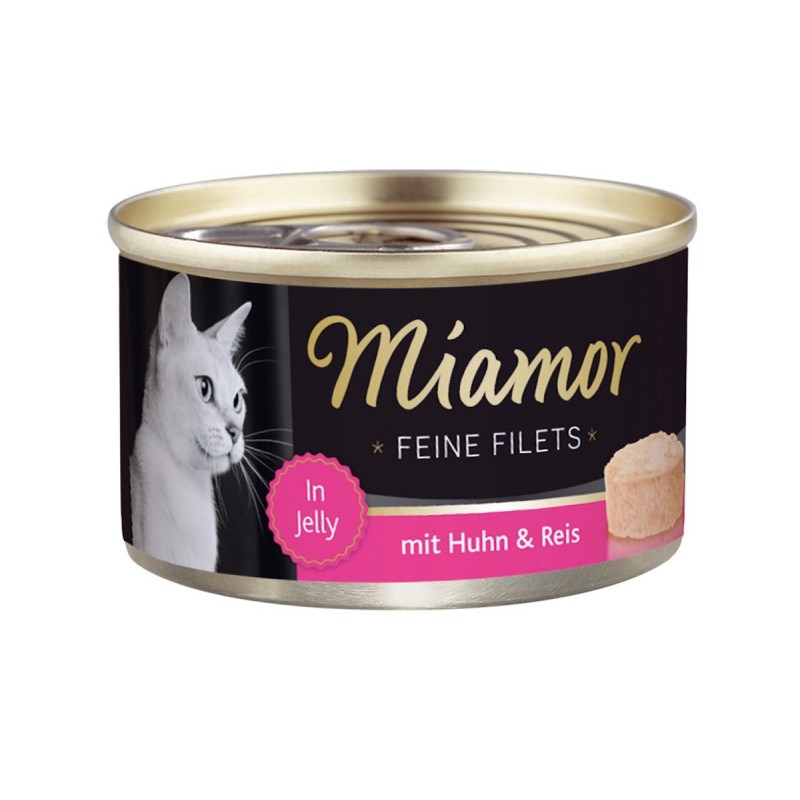 Miamor Feine Filets in Jelly 100g Dose Katzennassfutter Sparpaket 48 x 100 Gramm Huhn & Reis