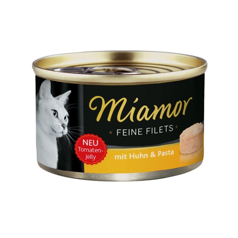 Miamor Feine Filets in Jelly 100g Dose Katzennassfutter Sparpaket 48 x 100 Gramm Huhn & Pasta