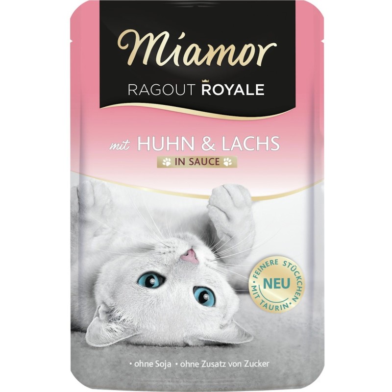 Miamor Ragout Royale 100g Beutel Katzennassfutter Sparpaket 44 x 100 Gramm Huhn & Lachs in Sauce