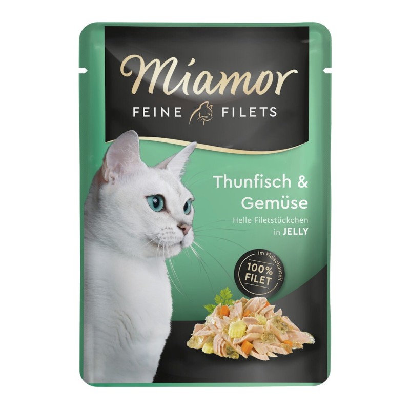 Miamor Feine Filets in Jelly 100g Frischebeutel Katzennassfutter Sparpaket 48 x 100 Gramm Thunfisch & Gemüse