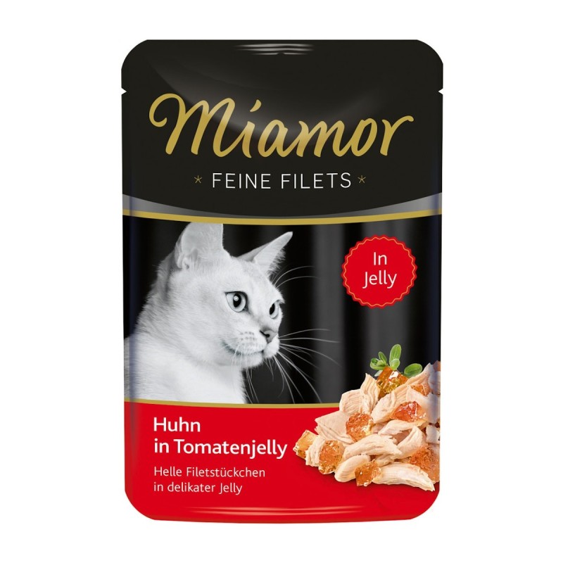 Miamor Feine Filets in Jelly 100g Frischebeutel Katzennassfutter Sparpaket 48 x 100 Gramm Huhn in Tomatenjelly