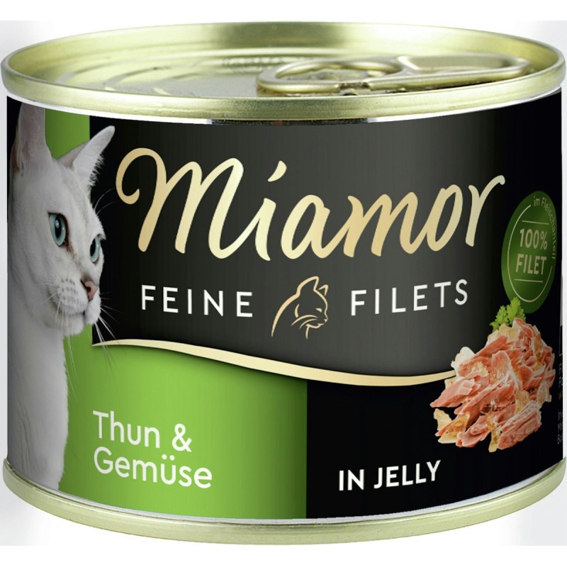 Miamor Feine Filets in Jelly 185g Dose Katzennassfutter Sparpaket 24 x 185 Gramm Thunfisch & Gemüse