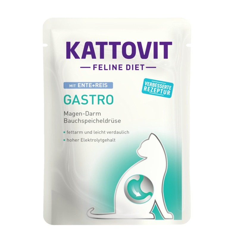 KATTOVIT Feline Diet Gastro 85g Beutel Katzennassfutter Diätnahrung Sparpaket 48 x 85 Gramm Ente & Reis