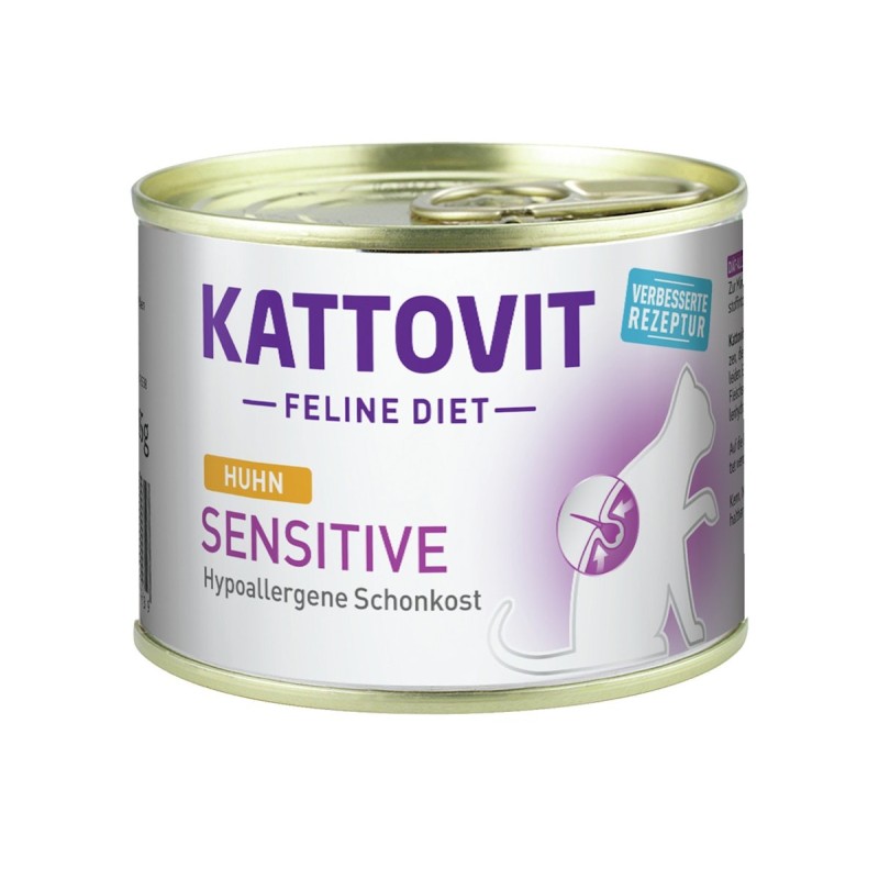 KATTOVIT Feline Diet Sensitive (hypoallergene Schonkost) 185g Dose Katzennassfutter Diätnahrung Sparpaket 24 x 185 Gramm mit