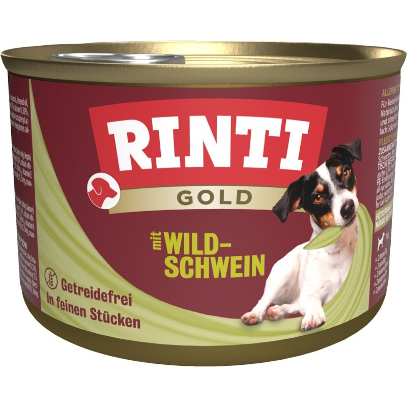 RINTI Gold 185g Dose Hundenassfutter Sparpaket 24 x 185 Gramm Adult Wildschwein