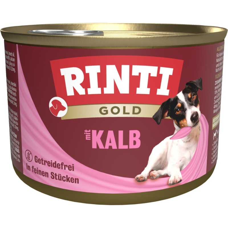 RINTI Gold 185g Dose Hundenassfutter Sparpaket 24 x 185 Gramm Adult Kalb