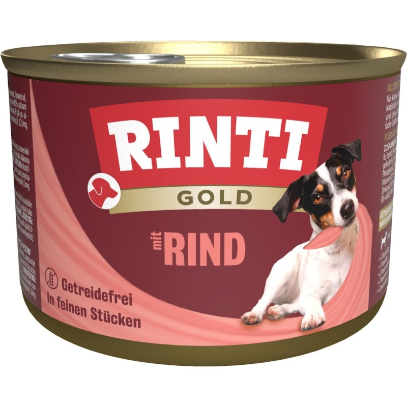 RINTI Gold 185g Dose Hundenassfutter Sparpaket 24 x 185 Gramm Adult Rind